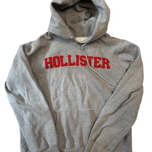 Hollister Heather Gray Hoodie with Red Lettering